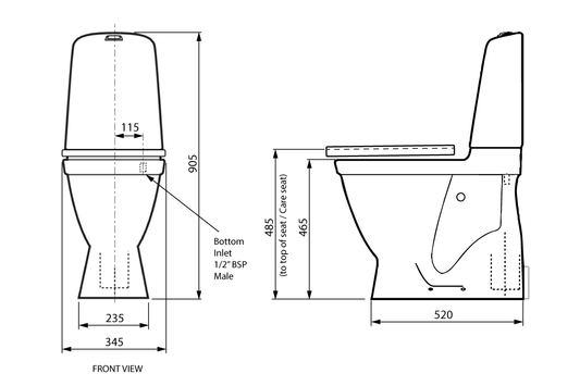 Care 700 Series Close-Coupled Toilet S-Trap Raised Height with White Care Seat