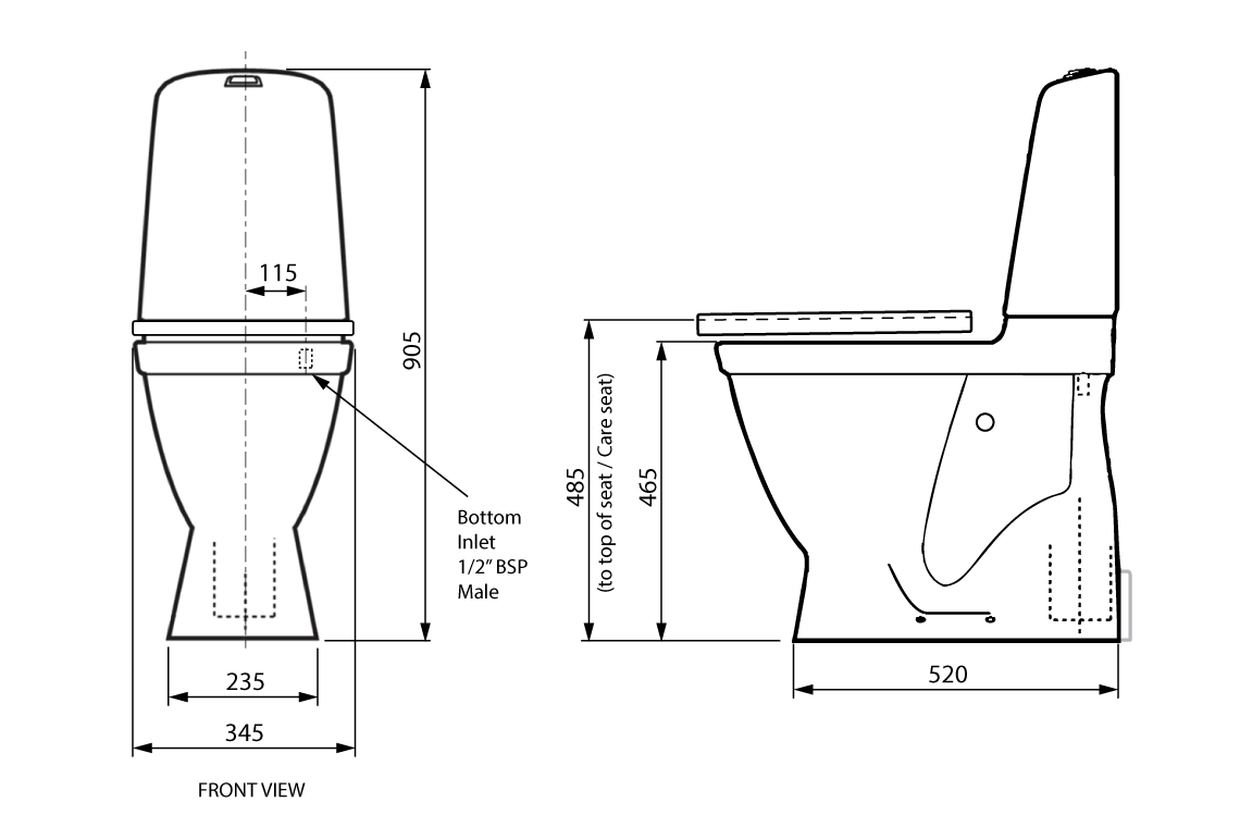 Care 700 Series Toilet S-Trap Raised Height