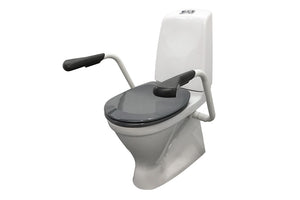Care 720 Raised Height Toilet, S Trap, Double Flap Grey Care Seat, White Support Arms