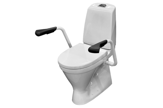 Care 720 Raised Height Toilet, S Trap, Raised Dual Flush Button, White Soft Close Seat, White Support Arms