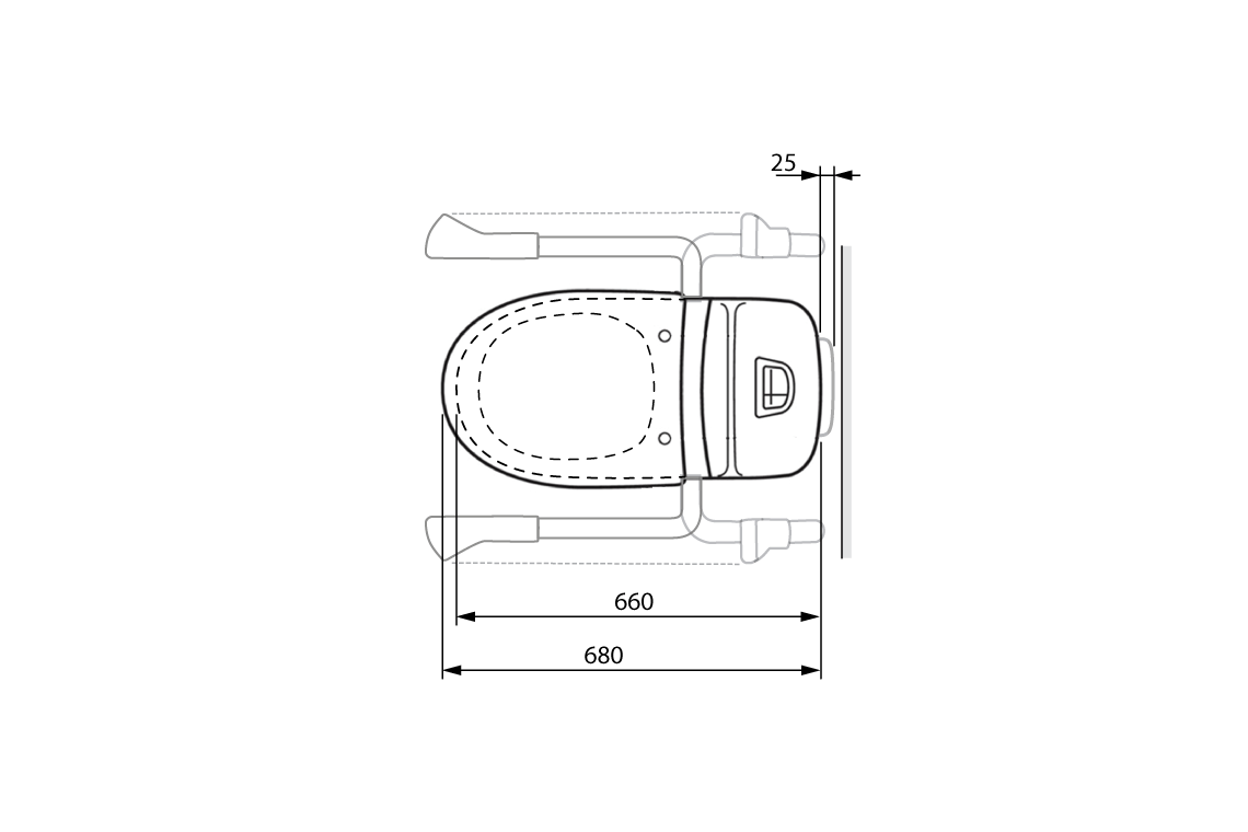 Care 720 Raised Height Toilet, S Trap, Single Flap White Seat, White Support Arms