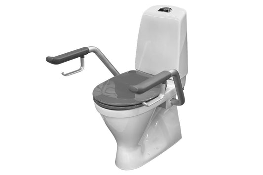 Care 721 Raised height Toilet, S Trap, Raised Dual Flush Button, Grey Care Seat, Grey Support Arms