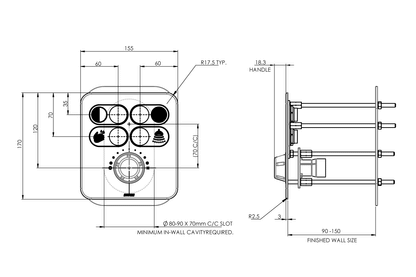 Custodian: 4-Button Basin or Shower and Toilet Flushing Control Panel