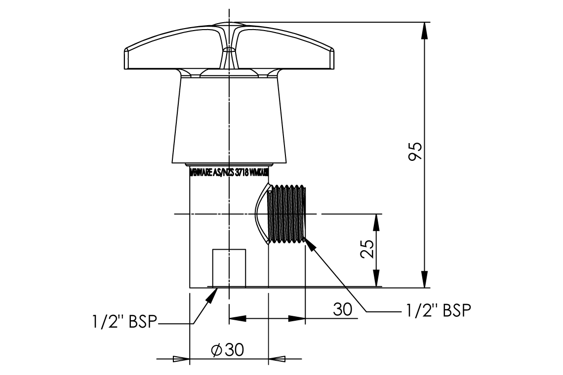 Concealed Spindle Right Angle Cistern Tap - Jumper Valve