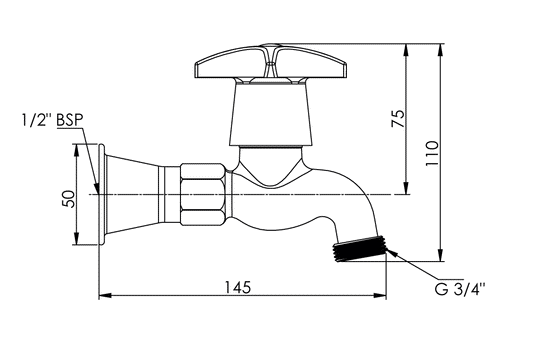 Concealed Spindle Hose Tap Extended with Non-Return Valve - Jumper Valve