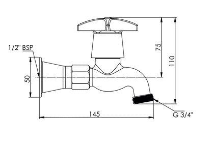 Concealed Spindle Hose Tap Extended with Non-Return Valve - Jumper Valve
