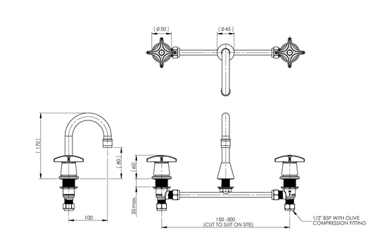 Concealed Spindle Basin Set with SP001 Fixed Spout - Jumper Valve