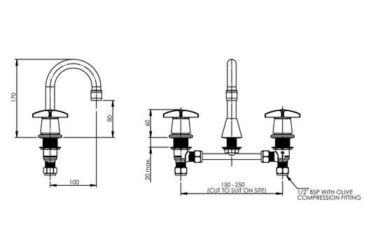 Concealed Spindle Basin Set with SP001 Fixed Spout - Jumper Valve