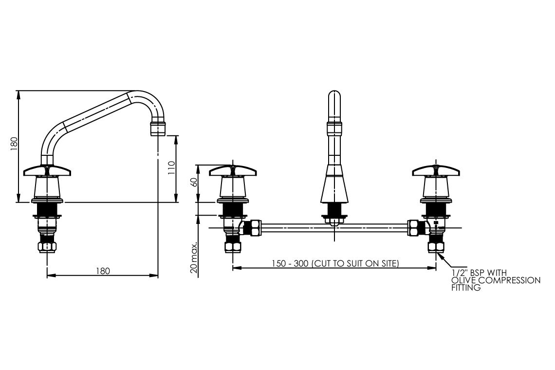 Concealed Spindle Forward Bowl Sink Set with SP010 Spout - Jumper Valve