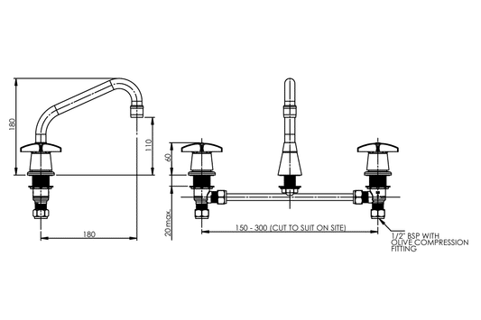 Concealed Spindle Forward Bowl Sink Set with SP010 Spout - Jumper Valve
