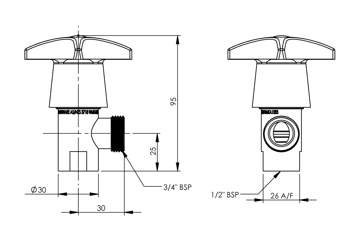 Concealed Spindle Washing Machine Tap - Jumper Valve