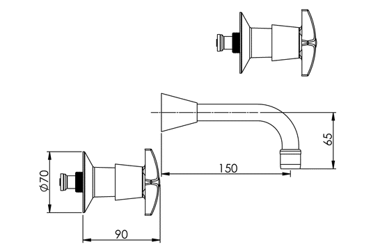 Concealed Spindle Wall Set with SP201 Fixed Aerated Spout - Jumper Valve