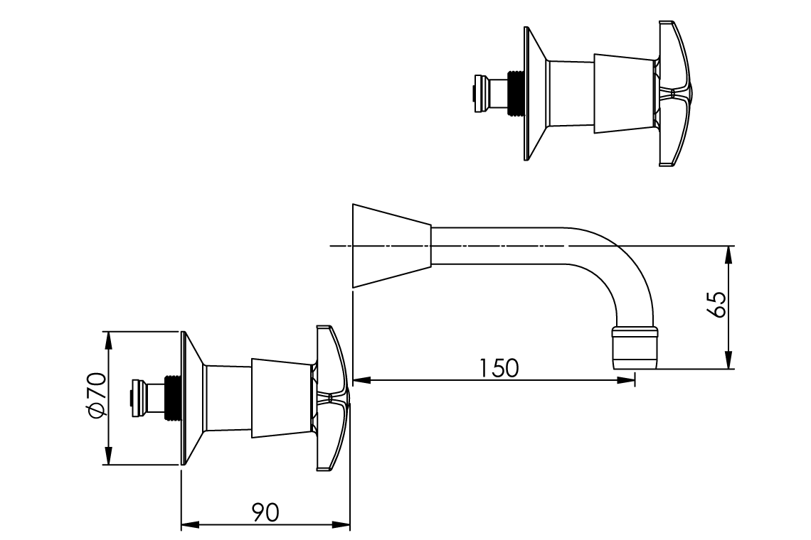 Concealed Spindle Wall Set with SP201 Fixed Aerated Spout - Jumper Valve