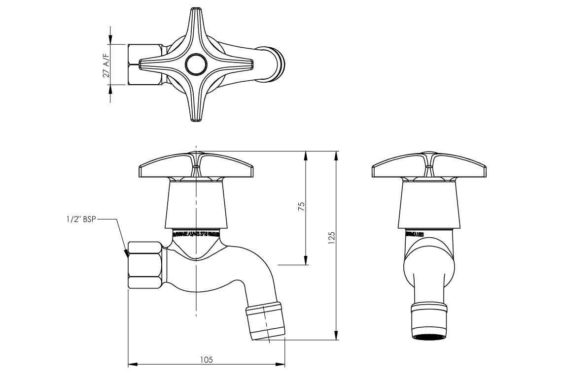 Concealed Spindle Bib Tap FI 15mm Aerated Outlet - Jumper Valve