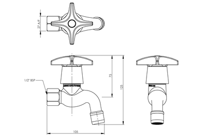 Concealed Spindle Bib Tap FI 15mm Aerated Outlet - Jumper Valve