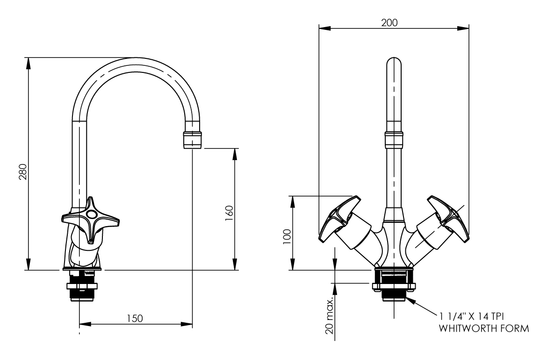 Concealed Spindle Dual Mixer with SP020 Spout - Jumper Valve