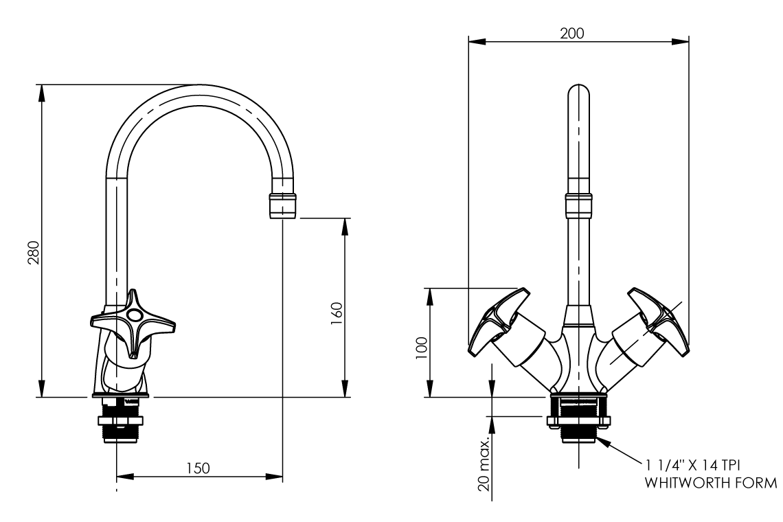 Concealed Spindle Dual Mixer with SP020 Spout - Jumper Valve