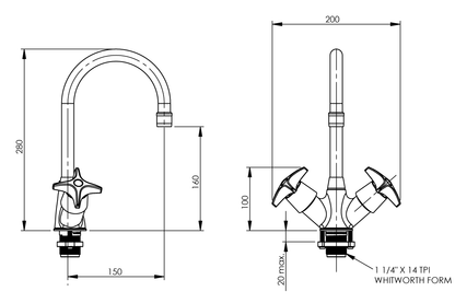 Concealed Spindle Dual Mixer with SP020 Spout - Jumper Valve