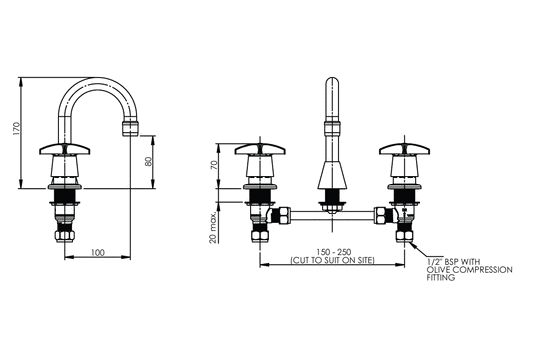 Concealed Spindle Basin Set with SP001 Fixed Spout - 1/4 Turn Ceramic Disc