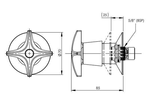 Concealed Spindle Recess Adaptor - Wall Top Assembly- 1/2 Turn Ceramic Disc
