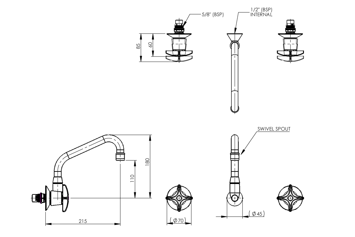 Concealed Spindle Recess Set with SP110 Swivel Aerated Spout - 1/2 Turn Ceramic Disc