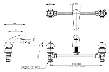 Detention Hot & Cold Basin Set with SP003 Fixed Low Level Spout