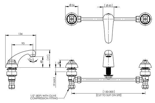 Detention Hot & Cold Basin Set with SP003 Fixed Low Level Spout