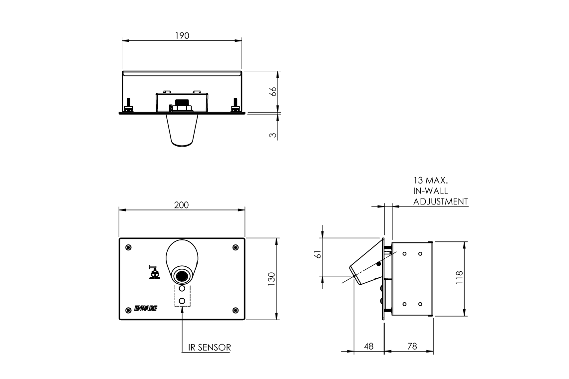 Secure Wall Mounted Sensor Tap - Hands-Free - Ligature Resistant Basin Outlet