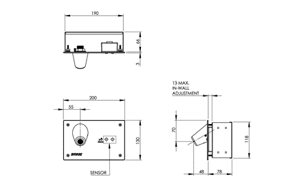 Secure Wall Mounted Sensor Tap - On/Off Demand - Ligature Resistant Basin Outlet