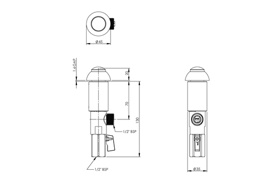 Detention Push Button Self Closing Basin Assembly - Right Angled Body - Spring Action