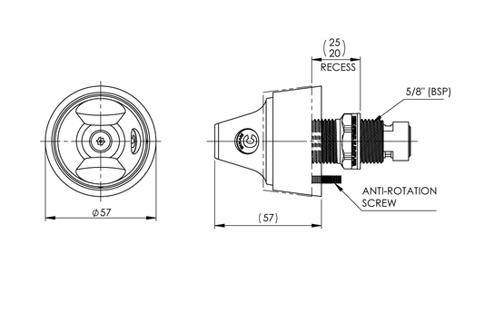 Secure Ligature Resistant: Recess Adaptor - 1/4 Turn Ceramic Disc - 15mm Extended