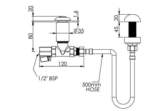 Detention: Push Button Basin Control and  Outlet Assembly - Straight Body To Suit Spring Action