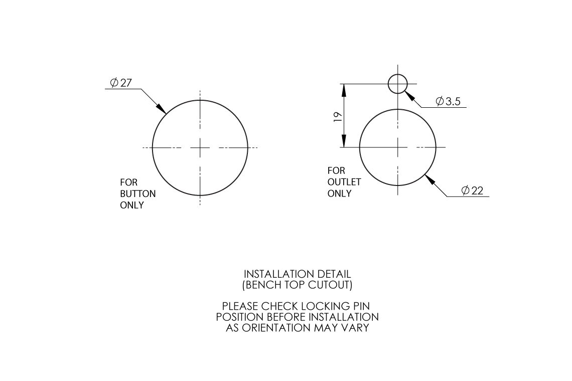 Detention Push Button Basin Control and Outlet Assembly - Right Angle Body to Suit Spring Action
