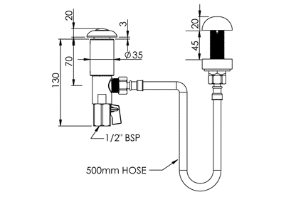 Detention: Push Button Basin Control and  Outlet Assembly - Right Angle Body To Suit Spring Action