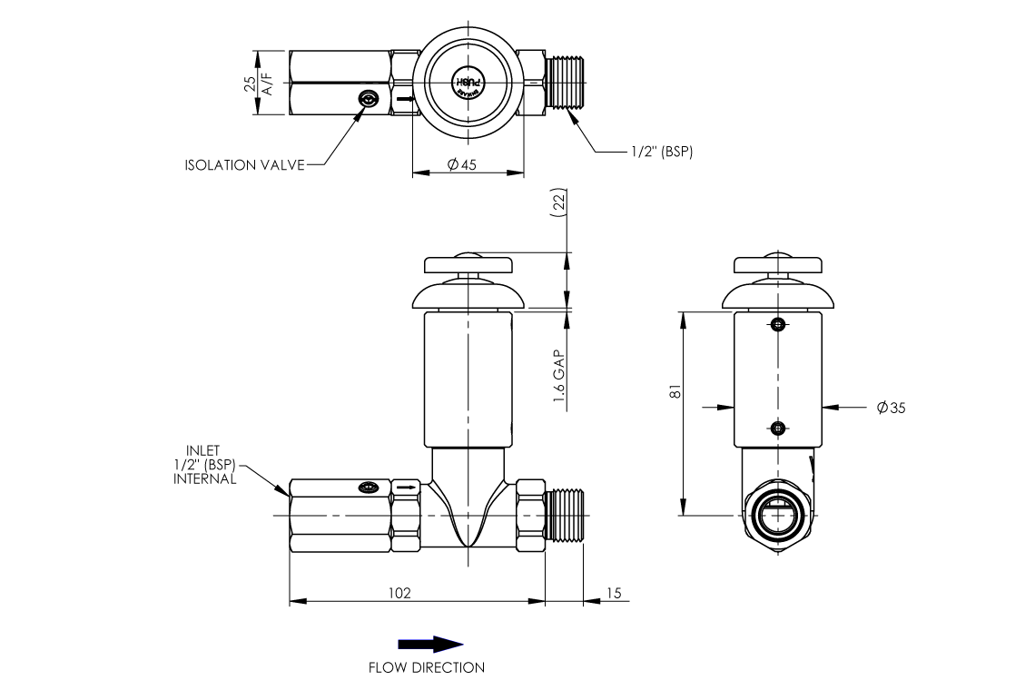 Detention Disabled Push Button Self Closing Basin Assembly - Straight Body - Spring Action