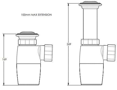 Bottle Trap 40mm Adjustable - White - Plug and Waste