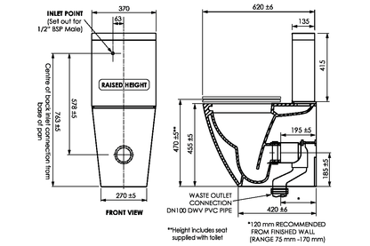 Curve Back to Wall Close-Coupled Toilet Suite - Raised Height