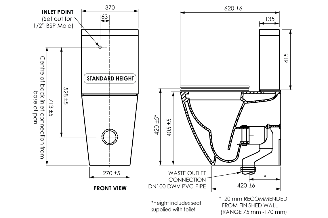 Curve Back to Wall Close-Coupled Toilet Suite - Standard Height