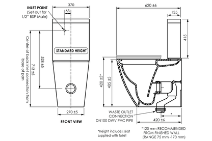 Curve Back to Wall Close-Coupled Toilet Suite - Standard Height
