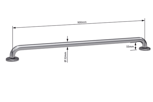 Wellbeing Grab Rails: Straight 900mm - Brushed Stainless Steel Finish