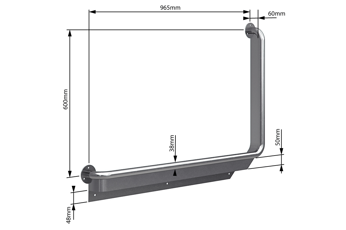 Wellbeing Anti-Ligature Grab Rail - Brushed Stainless Steel - 965 x 600mm Toilet Assisted 90 ° Left Hand