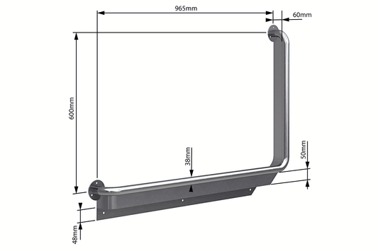 Wellbeing Anti-Ligature Grab Rail - Brushed Stainless Steel - 965 x 600mm Toilet Assisted 90 ° Left Hand