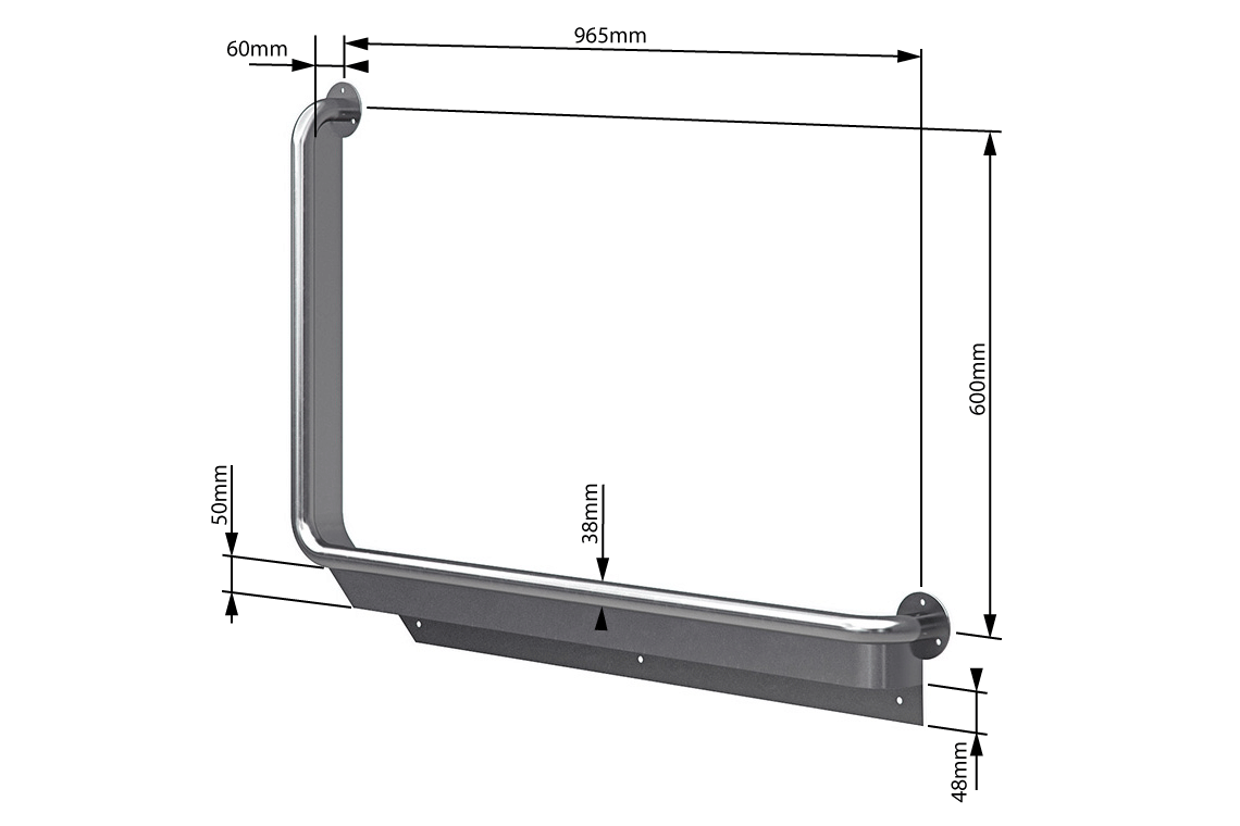 Wellbeing Anti-Ligature Grab Rail - Brushed Stainless Steel - 965 x 600mm Toilet Assisted 90 ° Right Hand