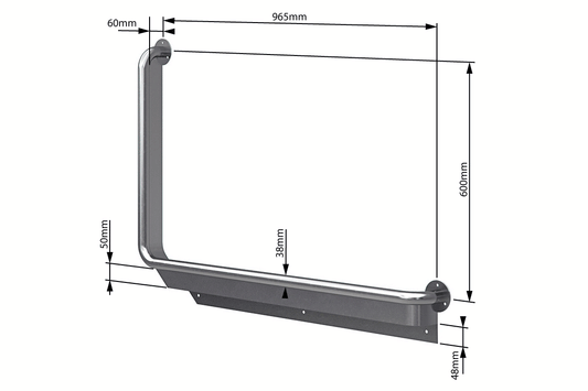 Wellbeing Anti-Ligature Grab Rail - Brushed Stainless Steel - 965 x 600mm Toilet Assisted 90 ° Right Hand