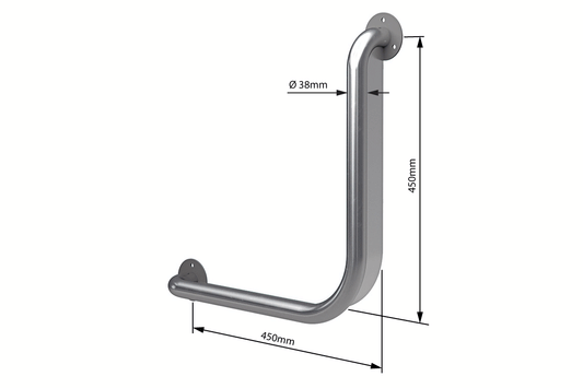 Wellbeing Grab Rail Anti-Ligature Ambulant - Brushed Stainless Steel - 450 x 450mm 90° - Left Hand