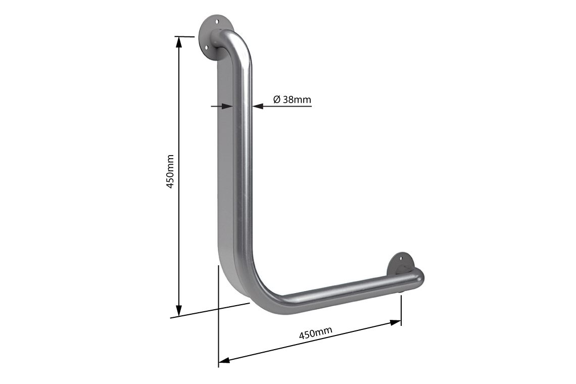 Wellbeing Grab Rail Anti-Ligature Ambulant - Brushed Stainless Steel - 450 x 450mm 90° - Right Hand