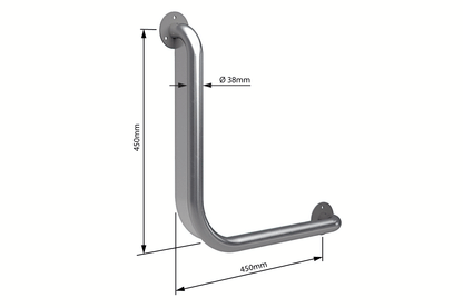 Wellbeing Grab Rail Anti-Ligature Ambulant - Brushed Stainless Steel - 450 x 450mm 90° - Right Hand