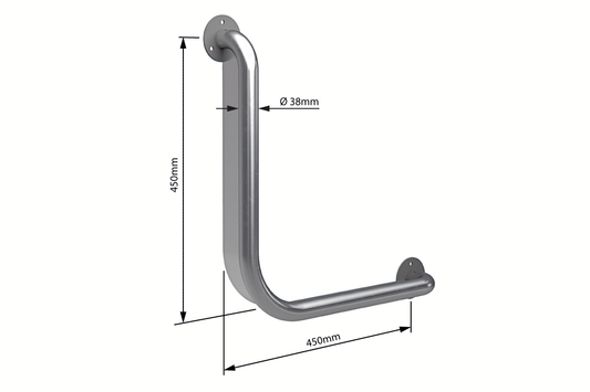 Wellbeing Grab Rail Anti-Ligature Ambulant - Brushed Stainless Steel - 450 x 450mm 90° - Right Hand