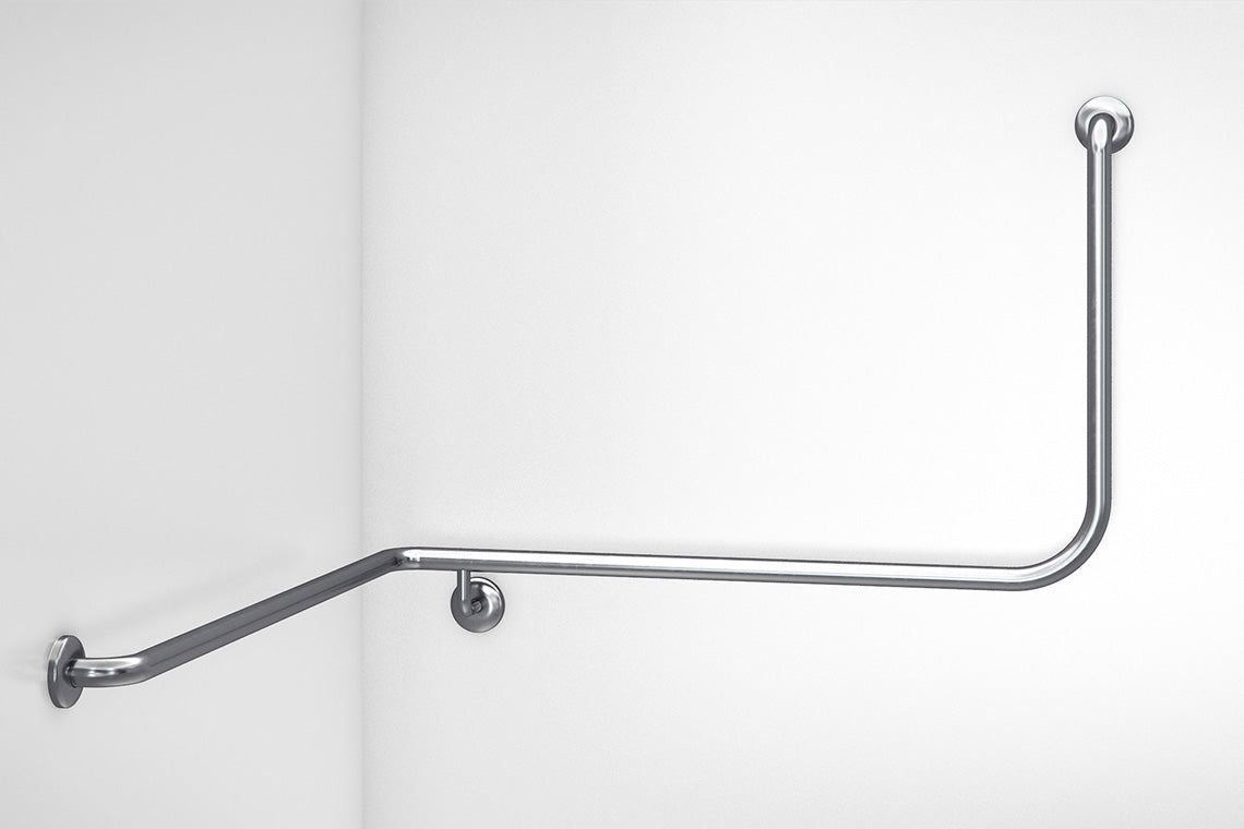 Wellbeing Accessible Toilet Angled Corner Grab Rail with 90 ° Bend - Left Hand - Brushed Stainless Steel