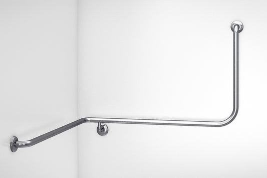 Wellbeing Accessible Toilet Angled Corner Grab Rail with 90 ° Bend - Left Hand - Brushed Stainless Steel